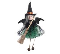 Balai de sorcière à suspendre - Pendentif animé de de sorcière d'Halloween, figurine en tissu fabriquée à la main avec robe en gaze, portable 16 g, taille 13 x 23 cm | Cintre de magicien pour p