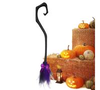 Balai de sorcière d'Halloween - 94 cm - Portable - Avec nœud - Décoration murale et extérieure - Accessoire de sorcière pour porte d'entrée, jardin, terrasse, appartement à Halloween et à l'automne