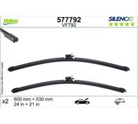 VALEO Silencio - VF792 Kit d'Essuie-glaces Plats 600 mm / 530 mm d'Origine de Haute performance, Visibilité Supérieure sur la Route, Installation Facile - Avant - Lot de 2 Balais - 577792