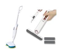Venteo - Balai Electrique ET Mini MOP NETTOIE Tout - Balai Vapeur Automatique - Double tête rotative - Eponge pour Salle de Bain, Cuisine, Bureau, Salon, Voiture - Manche intégré