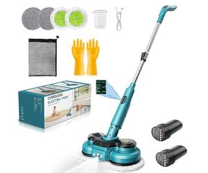 Balai Électrique Sans Fil avec 2 Batteries de 2000 mAh, Balai à Double Rotation avec Pulvérisateur/Phare LED/ Écran Intelligent,Serpillere Electrique avec Réservoir d'eau de 300 ML Pour Sols Multiples