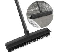 Balai en Caoutchouc 2 en 1 avec Raclette Intégrée - Poignée Réglable jusqu'à 156 cm - Brosse Souple Anti-Poils d'animaux Chat, Chien - Brosse pour Tapis, Sols, Cuisine et Extérieur (Noir)