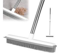 Balai en caoutchouc avec raclette - Brosse de sol pour tapis avec manche télescopique pour enlever les poils d'animaux, chats, chiens (135 cm)