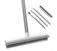 Balai en caoutchouc pour enlever les poils d'animaux avec tête de brosse à 8 rangées, outil de nettoyage des sols économe en main-d'œuvre pour moquette, planchers en bois dur, compatible avec chat et