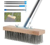 Balai en fil d'acier inoxydable de 165 cm avec manche long télescopique, brosse à poils en métal rigides, brosse à récurer pour sol en métal pour nettoyer les algues, la mousse, les joints, le jardin,