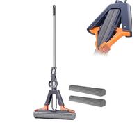 Balai Éponge PVA 3 Tailles S/M/L - Serpillière à Rouleau Essorable avec Manche de 110cm en Acier Inoxydable, Très Absorbant et 2 Recharges Incluses, Nettoyage Sols Carrelage Marbre, Maintient les Main