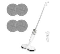 Balai flottant sans fil et rechargeable, machine de nettoyage de sol électrique, réservoir d'eau de 200 ml, 4 tampons réutilisables, batterie 2,0 Ah, rotation de la tête flexible à 180°, blanc