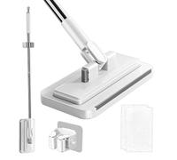 Balai Franges Clip, Balai Mains Libres Sol avec Clip & 2 Lingettes | Balai Plat Long Manche, Balais Acier Inoxydable Nettoyage Sols, Balai Multifonction Clip Compatible Toutes Lingettes