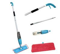 Balai Lave Sol avec Vaporisateur Récipient Eau L Balai avec tête Flexible 360 degré 2 Chiffons Microfibre et 1 Brosse de Nettoyage Inclus Balai Nettoyant(bleu (pulvérisation))