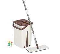 Balai Magique et Seau Essoreur, Balai Microfibre Plat avec Manche en INOX, 2 Serpillères Réutilisables, pour sols Bois, Stratifiés, Carrelage et Marbre