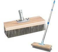 Balai métallique robuste avec poignée télescopique (145 cm), brosse à poils en métal rigide pour enlever les algues de mousse de mauvaises herbes, brosse à récurer pour sol extérieur pour patio,