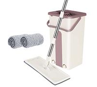 Balai Microfibre et Seau Essoreur, Serpillière Plat Rotatif 360° et Seau Auto-Lavage, Vadrouille de Mains Libre pour Nettoyage de Sol, avec 2 Tapis réutilisable (A, Kaki)