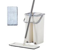 Balai Plat Microfibre 122cm et Seau Essoreur, Serpillière Rotative 360° et Seau Auto-Lavage, Vadrouille de Mains Libre pour Nettoyage de Sol Lisse avec Tampons Réutilisables