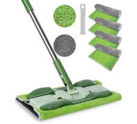 Balai Plat Microfibre, Balai Serpillère avec Manche Hyper Long 150cm et 4 Tampons Double Face s, Vadrouille Rotative à 360°