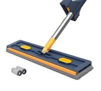 Balai plat rotatif à 360° avec support en acier inoxydable réglable en hauteur pour usage domestique (bleu foncé + 2 chiffons)