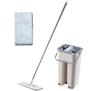 Balai plat | Serpillère à presser et seau | Balai avec essoreur, chambre, 360 degrés, peu encombrant, balai avec seau, balai pour petits espaces, balai à sol plat et seau pour un nettoyage en