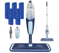 Balai pulvérisateur pour le nettoyage du sol avec 5 tampons en microfibre | Bouteille étanche rechargeable, tête de balai pivotante à 360°, serpillère humide et sèche pour la maison, le bois dur