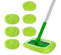 Balai Recharge Serpillière Microfibre pour Sweeper 6 Pièces Lingettes Lavable Attrape Poussiere Utilisation Humide et Sèche s Vert