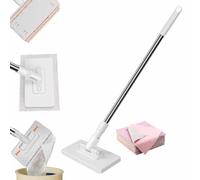 Balai-Serpillère Anti-Poussière Jetable avec 10 Chiffons Réutilisables,Balai Plat réutilisabl,Balai de Nettoyage Anti-poussière,Nettoyage Humide Et Sec,Clip pour Lingettes sans Lavage Manuel