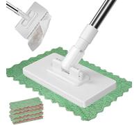 Balai-Serpillère Anti-Poussière Jetable avec 4 Chiffons Réutilisables, Balai Plat avec Lingettes Jetables, Balai pour Nettoyage Humide Et Sec avec Tête Verrouillable Et Chiffons De Balayage (Blanc)