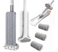 Balai Serpillère avec Essoreur Serpillère Plat avec Tête Pivotante à 360° Mop avec 4 Tampons Microfibre pour Bois Dur, Carrelage