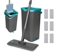 Balai Serpillère Microfibre, Masthome Serpillère Seau Essoreur avec 6 Tampons Réutilisables, Serpillère de Nettoyage pour Sols et Seau Essoreur Convient pour Les carrelages, Les sols en Bois