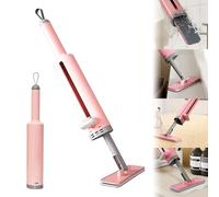 Balai Serpillère, Mini Vadrouille De Nettoyage, Balais à Plats Portable pour Salle De Bain, Cuisine, Bureau, Rotative, Absorbante Forte, Manche Télescopique (01-Rose)
