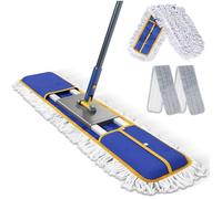 Balai serpillère professionnel, 90 cm, Serpillière microfibre, 3 tampons, Manche inox, Nettoyage sol bureau et garage