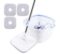 Balai serpillère rotative à 360° + fonction de lavage et séchage séparée de l'eau propre et sale, ensemble serpillère et seau avec poignée réglable pour nettoyer les carreaux de bois dur