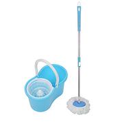 Balai Serpillère Seau Essoreur, Kit Complet Lavage Sol Rotative 360°, Seau et Balai essoreur faciles d'utilisation, Balai serpillère en Microfibres & Manche télescopique (Bleu)