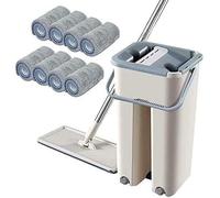 Balai serpillère télescopique à 360 ° avec Manche télescopique et Seau - 10 serpillères en Microfibre pour Nettoyage des sols