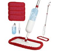 Balai Serpillère Vaporisateur, Spray Mop Balai Pulvérisateur avec 650 ML Bouteilles Rechargeables en Microfibre et 4 Tampons Lavables, Serpillères Humides et Sèches avec Raclette pour Nettoyer du Sol