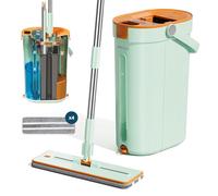 Balai Serpillière Essoreur Plat 3 Réservoirs K1-Pro, Réelle Séparation Eau Propre Et Sale, Nettoyage Hygiénique sans Effort, Jet-Brosse, Manche INOX, Tête XL, x4 Microfibres Lavables, Marque Française