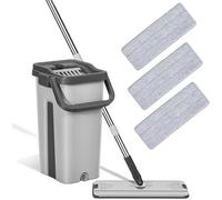 Balai Serpillière Microfibre Rotatif 360° Avec Serpillière Seau Essoreur Double Bac Et 3 Tampons Réutilisables-Système De Nettoyag