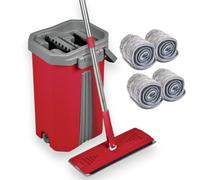 Balai Serpillière Mop Compact Malin - Kit Complet de Nettoyage avec Seau 2 Compartiments Nettoyer/Essorer - Manche 141 cm, Lingettes et Tête Plate et pivotante XL (Balai Pro + 4 Lingettes)