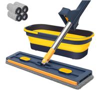 Balai Serpillière Rotatif avec Technologie Essorage Intégré, 2026 Balai Serpillère, Tête Rotative 360°, sans Vous Salir, Nettoyage du Sol en Un Clic (Bleu,4 Tissus+Seau)