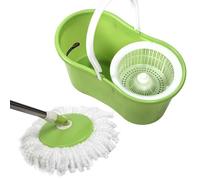 Balai Serpillière Rotatif Tournant Essorage 360° Nettoyage de Sol avec 2 Têtes de Vadrouille Microfibre Hauteur Réglable vert