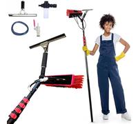 Balai télescopique de 3,6 à 10,8 m avec raccord d'eau, Balai télescopique pour vitres, Distributeur de Savon et essuie-Glace, auvent de terrasse 55 cm, 10,8 m