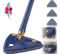 Balai Triangulaire 360 Essorable,Rotatable Adjustable Cleaning Mop,Triangle Squeeze with 3 Replacement Pads Wet and Dry with Extendable Long Handle for Cleaning Walls and Ceilings (Blue)