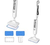 Balai Vapeur avec 2 Patins Microfibre - Nettoyeur de Sol 1500W - Multi-Surfaces - Temps de Chauffe 15 sec - Tête Pivotante 180° - Réservoir 400 ml - Nettoyage Parfait, Blanc et Gris