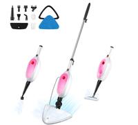 Balai vapeur et cuiseur vapeur portatif 2 en 1, balai vapeur polyvalent chauffant en 30 secondes avec réglages réglables, grand réservoir et tête pivotante pour tous les sols durs, rose