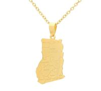 Balaijor Collier avec pendentif carte du continent africain du Ghana en acier inoxydable plaqué or 18 carats, Acier inoxydable, Pas de gemme