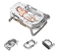 Balakaka Baignoire Bebe de 0-15 Mois avec Coussin, Ours Baignoire Pliable Bébé Avec Thermomètre, Cadeau IdéAl Pour Nouveau-Né Pour Le Voyage, Elegantes Grau