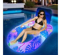 Balakaka Bouée Gonflable Piscine Adulte 140 * 90 * 65cm, Flamants Roses Matelas Gonflable Piscine Support Dorsal Confortable, Accessoire Piscine pour Plage Partie Vacances (Piles Non incluses)