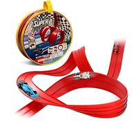 Balakaka Circuit Voiture Flexible 4m, Circuit Automobile DIY avec 4 Voitures pour Les Rampes de Saut, Piste de Voitures Enroulable avec Ventouses Cadeaux pour Enfants 3+