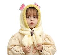 Balakaka Ensemble Bonnet Écharpe Hiver Fille, 2 en 1 Mignon Antistatique Chaud Chapeau Cache-Cou avec Poupée Peluche 3D, Confortable Doux Bébé Hiver Set Cadeaux pour Enfants 3 à 12 ansJaune