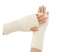 Balakaka Gants Sans Doigts Femme 19×8cm, Poignet Main Bras Mitaines Tricotés avec Trou de Pouce, Extensible Tricotés Gants épais pour le Bureau l'école, Beige