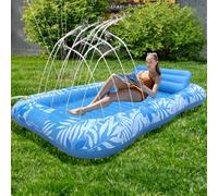 Balakaka Matelas Gonflable Piscine pour Adultes 208×130cm, Grand Gonflable Tanning Pool Flotteur de Piscine avec Main Courante Design de pulvérisation d'eau, pour la Plage et la fête