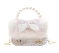 Balakaka Petit sac à Main pour Fille avec Poignée Perle, Chaîne Amovible 110cm Design en nœud, 12x10x6 cm Princesse Sac à Bandoulière pour Filles de 2 à 8 ans Cadeau, Rose
