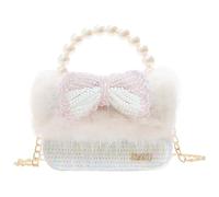 Balakaka Petit sac à Main pour Fille avec Poignée Perle, Chaîne Amovible 110cm Design en nœud, 12x10x6 cm Princesse Sac à Bandoulière pour Filles de 2 à 8 ans Cadeau, Blanc